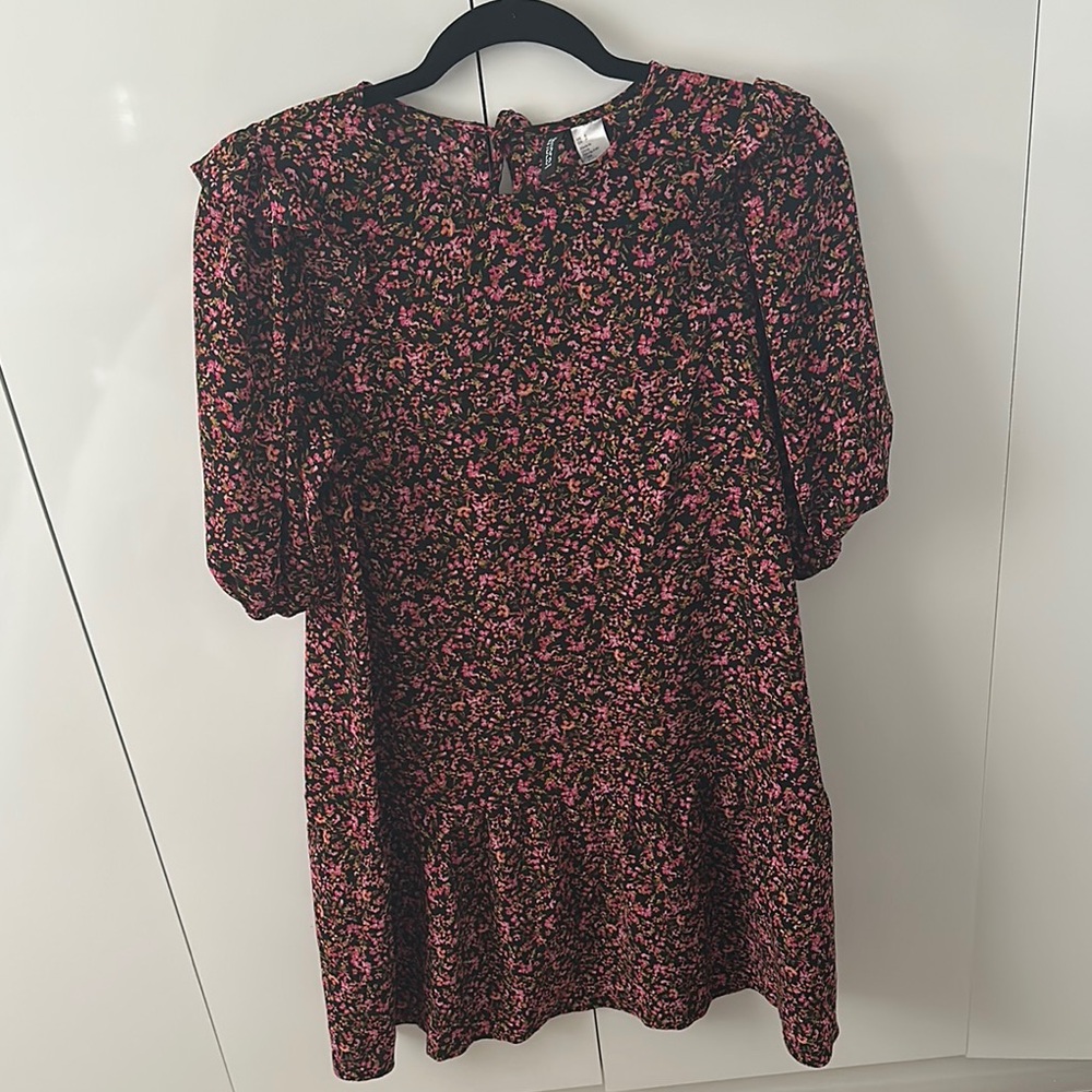 H&M Floral Mini Dress - Black and Pink